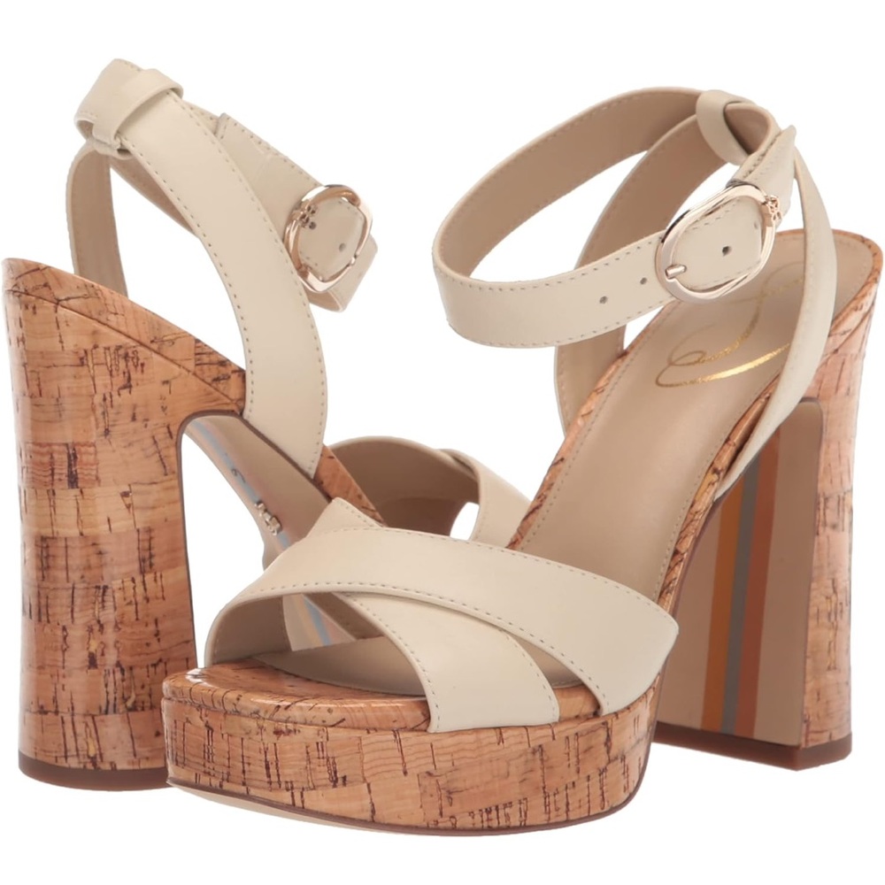 Sam Edelman Kayna Platform Sandal Ivory  Cork style Open Toe Heel size 8.5